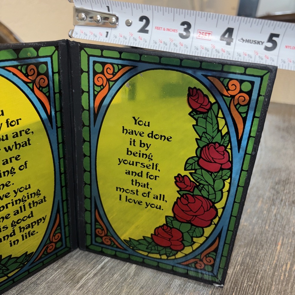 VINTAGE GIFT Stained Glass Look Book Romantic Roses‎ Love Poem Verse Art Decor